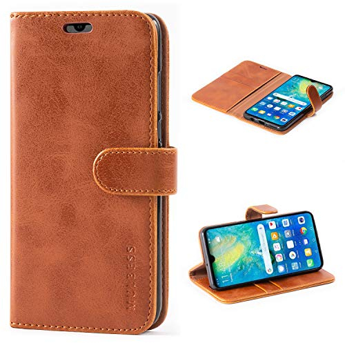 Mulbess Handyhülle für Huawei P30 Lite Hülle Leder, Huawei P30 Lite Handy Hülle, Vintage Flip Handytasche Schutzhülle für Huawei P30 Lite New Edition Case, Braun