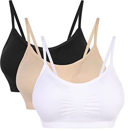 Vertvie Femme Lot de 3 Soutien-Gorge Sport Rembourré Push Up Lingerie Brassière sans Armature sans Couture Tank Top Bustier (L(XL sur l'étiquette), Noir+Blanc+Complexion)