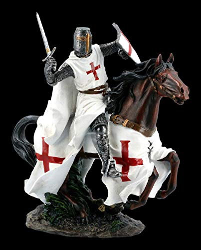 Tempelritter Figur auf Pferd im Galopp | Templer, Deko-Figur, Deko-Artikel, Mittelalter-Figur, H 25 cm
