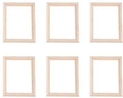 EXCEART Doll House Model Unfinished Wooden Miniature Picture Frames for Dolls House Furniture 6Pcs Decorative Accessories for Kids Playsets and Desktop Decor