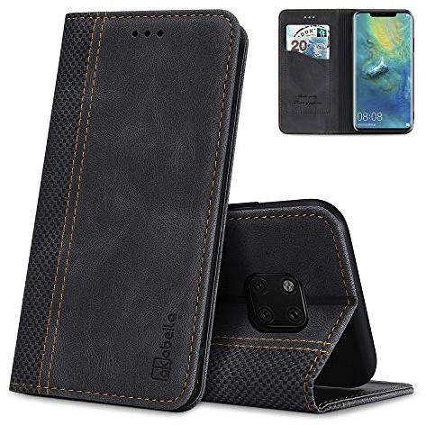 AKABEILA Handyhülle Huawei Mate 20 Pro Hülle Case PU Leder Handyhülle Silikon, Kompatibel für Huawei Mate 20 Pro Schutzhülle Brieftasche Klapphülle Magnetverschluss Kartenfächer Hüllen, Schwarz
