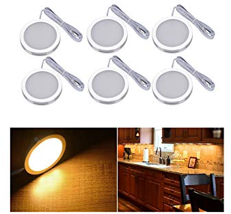 Midore Unterbauleuchte Küche LED 4er Set 10W Rund Kabinett Beleuchtung LED Schrankbeleuchtung Vitrinenbeleuchtung mit Stecker und 3M Kleber 6000K