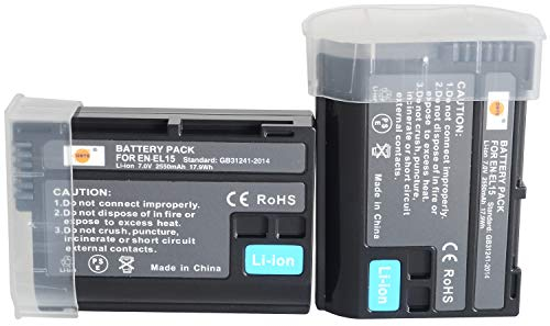 DSTE - 2pcs Batteria di ricambio EN-EL15, compatibile con Nikon 1 V1, D7200, D7100, D750, D600, D7000, D800E,D810A Digital SLR, Battery Grip MB-D11, MB-D12, MB-D15, MB-D17