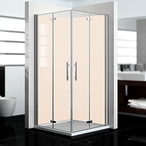 dedeco Eck-Duschrückwand wasserfest Motiv: Beige V1, 2 x 90x200 cm, Badrückwand, Fliesenersatz fugenlos Wandverkleidung Duschplatte Duschrückwände aus Aluminium, Made in Germany