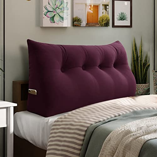 VERCART Rückenkissen Keilkissen Kopfende Großes Bettkissen Bequemes Lesekissen und Rückenteil im Bett 2 in 1 Rückenlehne und Kopfkissen Langes XXL Kissen Sofa Couch Samt 120cm Rotwein