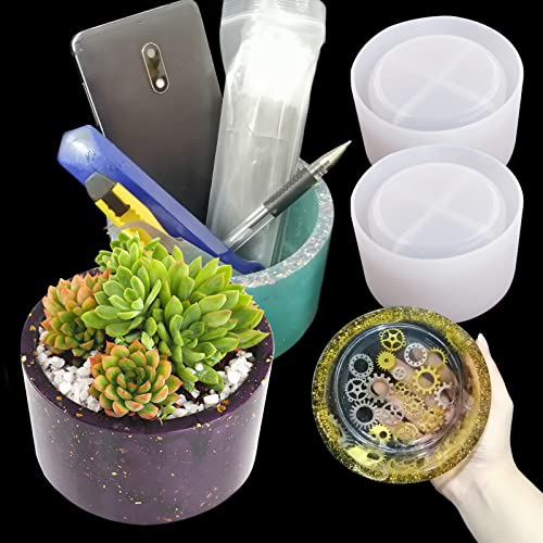 2PCS Large Concrete Plant Mold, 3.93 Internal Diameter Planter Silicone Mould, Cylinder Resin Mold for DIY Crafts Succulent Flower Pots Jewelry Trinkets Candle Holder Organizer
