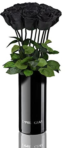 EG EMMIE GRAY Classic Vase Set | Long Stem Infinity Rosen inklusive schwarzer Glasvase - Luxuriöser Rosenstrauß aus echten Premiumrosen, 1-3 Jahre haltbare Rosen, (Black Beauty, 10 Rosen)