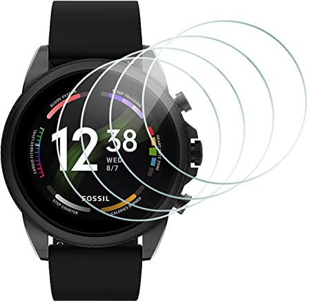 SeNool Verre Trempé Compatible avec Fossil Gen 6 44mm [4 Pièces], Film de Protection [9H Dureté, HD Transparent, Anti-Empreinte] Protection Écran Compatible avec Fossil Gen 6 44mm