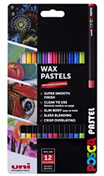POSCA KPA-100 Oil Pastels for Arts & Crafts. Premium Formula for Vibrant Colours and a Super Smooth Finish. Multi Surface use on Wood, Fabric, Paper, Cardboard, Plastic & Canvas. Pack of 12 Pencils