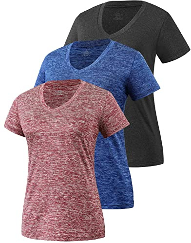 Star Vibe 3 Pack Women's Short Sleeve Dry Fit T-Shirts Moisture Wicking Athletic V-Neck Gym Tee Exercise Yoga Tops