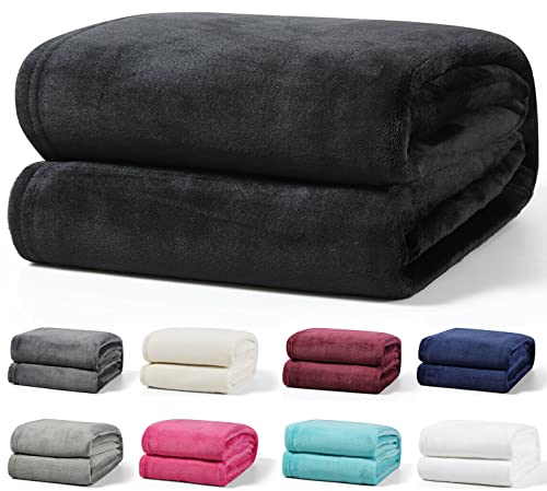 Leonado Vicenti XXL Kuscheldecke 270x230 cm Flauschige Fleecedecke Wohnzimmerdecke Sofadecke Tagesdecke Flanell Uni Bettüberwurf, Schwarz