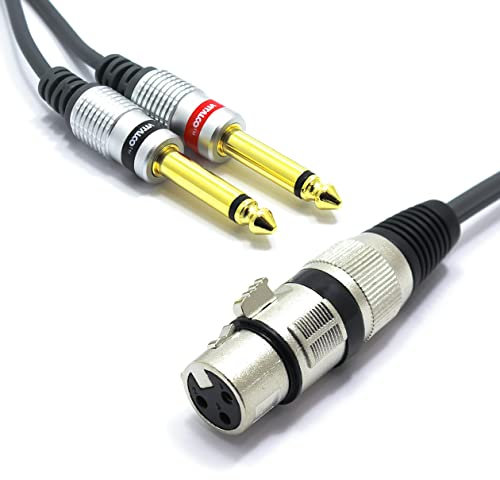VITALCO XLR Femmina a 2x Jack 6.3mm Mono Cavo per Microfono 1.5m Doppio Jack 6.3 TS Audio a 3 Pin Connettore Adattatore