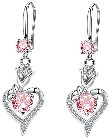 Drop Earrings for Women Girls, Dangle Earrings with Shiny Cubic Zirconia│Hypoallergenic Dangly Earring for Sensitive Ears│Rose Flower Earrings for Birthday Anniversary Party