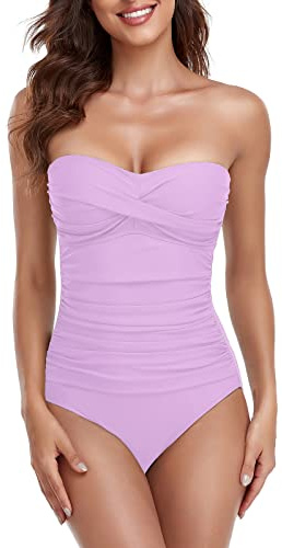 RELLECIGA Classico Costume Intero Donna (Pacco da 1) | fascia, parte anteriore attorcigliata, increspato, sottile, spalline regolabili e rimovibili, copertura completa