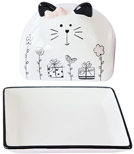 Healvian Terrari Portaburro in Ceramica Portaburro con Gatto Portaburro con Coperchio Portaburro Portaburro Contenitore per Formaggi Burro Portaburro con Coperchio Portaburro con Coperchio