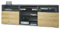 Vladon TV-Board Granada, Lowboard mit 2 Türen und 6 offenen Fächern, Korpus Anthrazit matt, Fronten in Eiche Natur (146 x 54 x 35 cm)