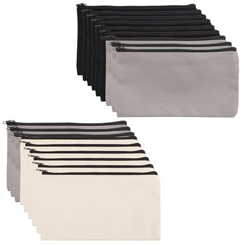 AKOLAFE 18 Stück Stoffbeutel zum Bemalen 12 x 21cm DIY Blanko Stoffbeutel mit Reißverschluss Klein Federmäppchen zum Bemalen Mäppchen zum Bemalen für Basteln, Schule