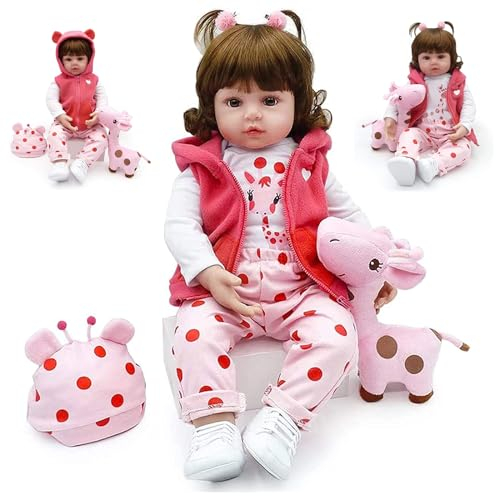 RUNGQIANY Realistic Baby Dolls 22 Zoll 55 cm Reborn Baby Doll Soft Silicone Vinyl Newborn Boy Girl Toy Lifelike Reborn Dolls Handmade Reborn Baby Toddler 55 cm Puppe