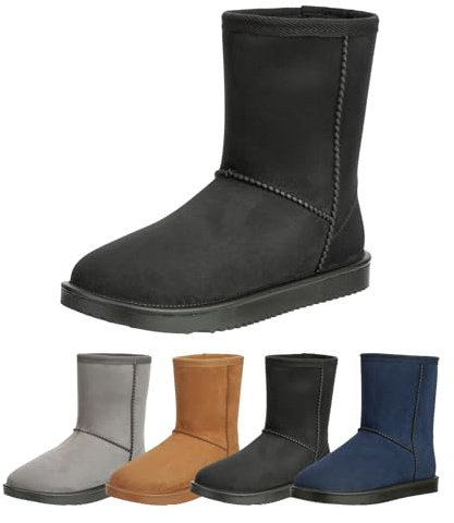 RL24 - Allwetterstiefel Yukon | Schlupfstiefel für Damen & Mädchen | gefütterte Boots in Wildlederoptik | wasserdichte Winterboots in Camel, Grau oder Schwarz | Winterschuhe in Größe 30-41