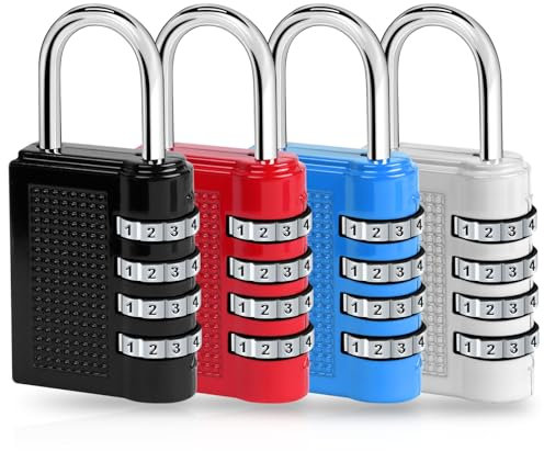 Flintronic Cadenas Code de 4 Chiffres, Luggage Locks, 4PC Cadenas à Bagages Cadenas à Combinaison, Verrouillage du Code pour Casier Gym