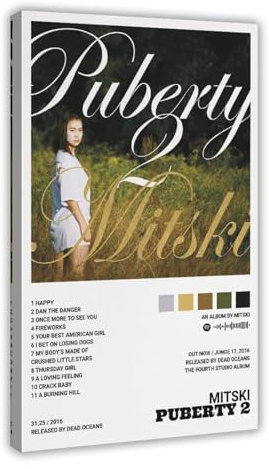 Yeepi Mitski-Poster, Pubertät, Albumcover-Poster, Leinwandposter, Wandkunst, Dekordruck, Bild, Gemälde für Wohnzimmer, Schlafzimmer, Dekoration, Rahmen-Stil, 50 x 75 cm