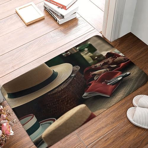 Beach Straw Hat Indoor Doormat Washable Welcome Mats Non Slip Entryway Floor Mat Floor Outdoor Indoor Rug for Home Entrance, Outside Entry, Yard 23.6 X 15.7 Inch
