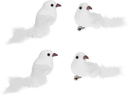 Amosfun Wohnkultur 4 Stück weihnachtsdeko christmas decorations weihnachtsdeco Dekor bastelset künstlicher Feature-Vogel Feder gefälschter Vogel Requisiten Hochzeitsbedarf Weiß