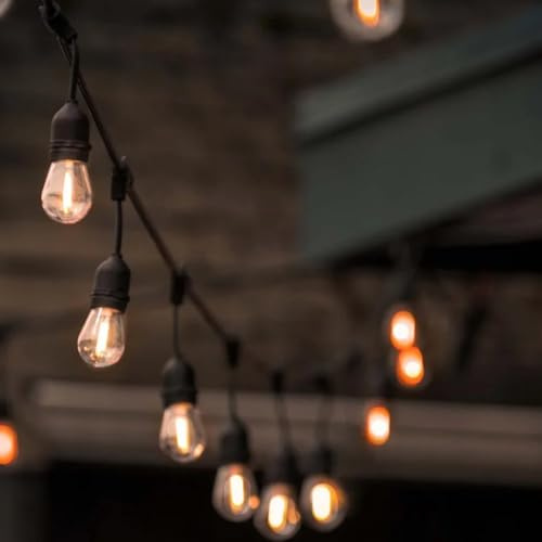 Luccika catenaria di luci da 5 metri con 10 lampadine trasparenti S14 a led Bianco Caldo Vintage con cavo nero catena luminosa prolungabile da esterno ed interno IP44 (220 Volt con Spina Schuko)