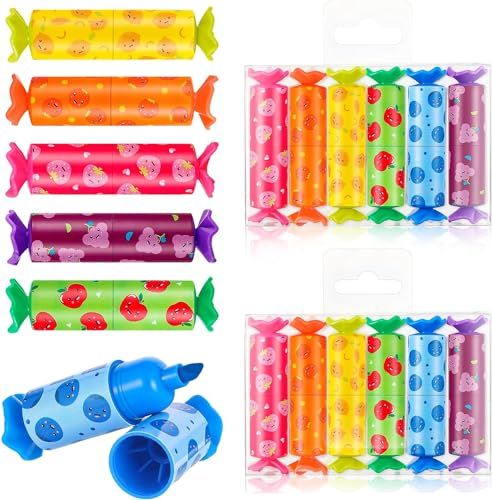ZALAON 12 Stück Mini Bonbonförmiger Textmarker ，6 Farbe kleine textmarker mini Mit einer Vielzahl von Obstdrucken für Kinder lustige Stifte für Kinder lustige stifte für kinder