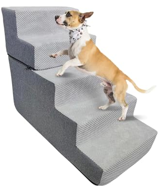 Galatée Escaleras para Perros, Pasos para Mascotas para Perros y Gatos Pequeños, Rampa Antideslizante para Perros, Escaleras para Perros para Camas Altas y Sofás, Funda Lavable Extraíble(5 Pasos)