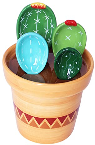 Ceramic Cactus Measuring Spoons with Holder Set Baking Measuring Spoons Cactus Measuring Spoons Set