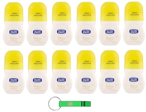 12x Neutro Roberts, Deodorante Roll On Fresco, Ohne Aluminiumsalze, Keine Flecken,Zitrusduft aus Bergamotte und Ingwer, Deodorant Unisex,50ml + Beni Culinari Kostenloser Schlüsselanhänger