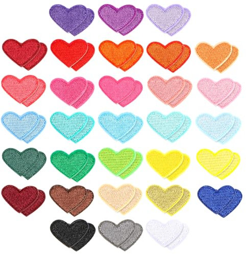 Oruola 62pcs Heart Iron On Patches,Mini Heart Iron On Patches for Clothing,Queen of Hearts Applique Patch,Embroidered Iron-on Patch for Jackets Hats Backpacks Jeans DIY Craft