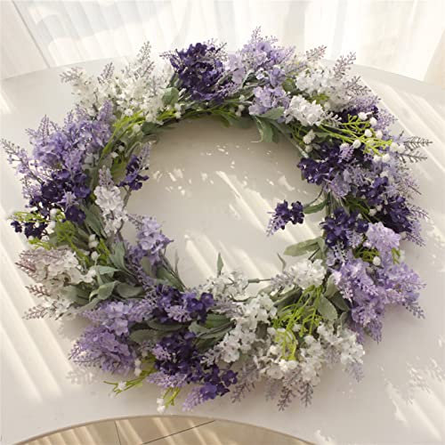 40CM Summer Artificial Daisy Lavender Wreath,Wildflower Summer Silk Wreaths for Front Door Home Wall Wedding Festival Farmhouse Holiday Decor (Purple-40cm)