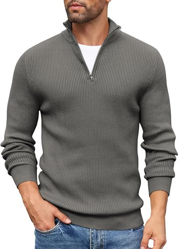 COOFANDY Sweater Men Quarter Zip Jumper 1/4 Zip Turtleneck Sweater Long Sleeve Warm Winter Jumper Polo Neck Jumpers Turtle Neck Tops Mock Neck Pullover Dark Gray 3XL