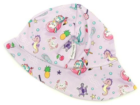 Kleine Könige Sonnenhut Sommer Mütze Baby Mädchen · Modell Sommer Einhorn Unicornparty lila · Ökotex 100 Zertifiziert · Größe 110/116