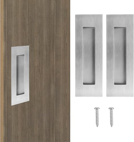 Minicoco Sliding Door Handles - 6 Inch Recessed Flush Handle for Pocket, Closet, Barn Doors (2 Pack, Silvery Stainless Steel)