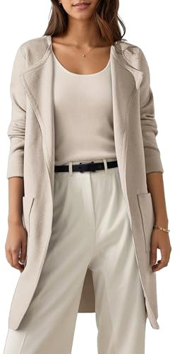 Timuspo Ladies Long Cardigans Lapel Coatigan Cream Fall Winter Coat Classy Elegant Sweaters Open Front Solid Jacket with Pockets Beige M