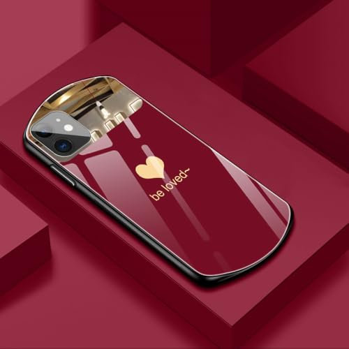 YVWUNH Luxury Cute Oval Heart-shaped Tempered Glass Phone Case For iPhone 15 14 13 12 11 Pro Max XS XR X 8 7 Plus Mirror Silicone Cover,red,For iPhone 15ProMax