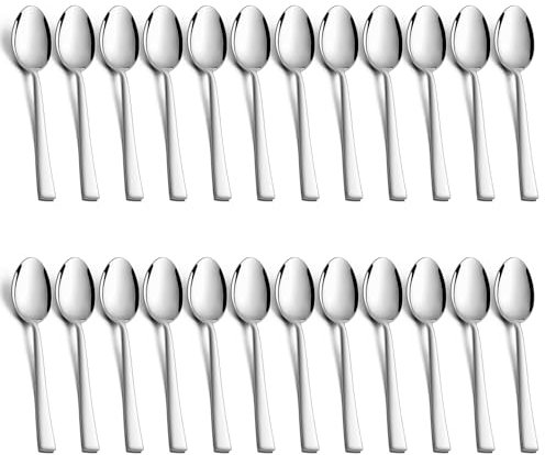 Juego de 24 cucharas de café Onader de acero inoxidable, cucharas de postre, cucharas pequeñas con mango cuadrado para fiesta, casa, restaurante, saludable y pulida, apta para lavavajillas, 14 cm