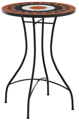 SDWEHO7 Garden Tisch Ø50x70 cm Gartentisch Beistelltisch Bistrotisch mit Fläche Mosaik und Gestell Eisen, Seitentisch für Balkon Terrasse, Terrakottarot und Schwarz