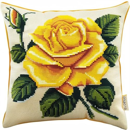 kitphoenix Knüpfen Kissen Set Erwachsene Blume Latch Hook Kissen Kit für Kinder oder Anfänger Erwachsene zum Selber Knüpfen, DIY Knüpfteppich Knüpfpackung, Knüpfhaken Set 43 x 43 cm