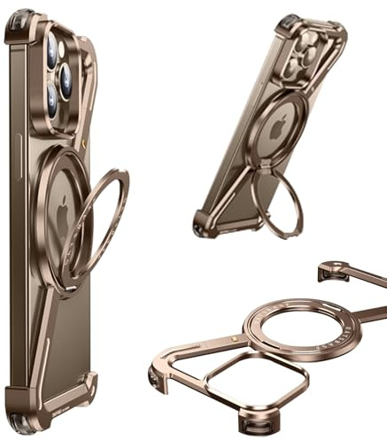 QANXGOG Z-förmige Metallrahmen-Hülle für iPhone 16 Pro Max/16 Pro, mit Ständer [Fallschutz], Schlanke, Dünne, Stoßfeste Bumper-Hülle
