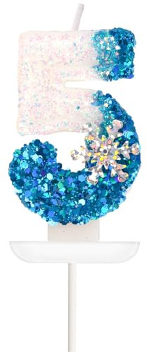 Geburtstagskerzen Zahlen 5, Geburtstagskerzen Kinder, 3D Blue White Geburtstag Kerzen mit Schneeflocke, Tortendeko Geburtstag, Geburtstagskerzen für Geburtstagsdeko