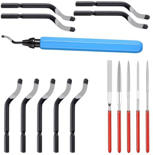 Sbavatore Azzurro, Sbavatore per Metallo, Sbavatore per Stampa 3d, con 10 lame di Ricambio e 5 Lime Diamantate, Sbavatore Manuale, per Stampanti 3D, Plastica, Alluminio