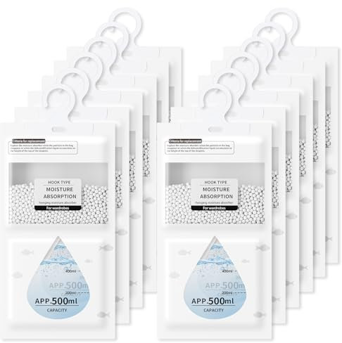 RUN HELIX 10 Pack Moisture Absorber Dehumidifier Bags, Hanging Dehumidifier for Wardrobe, Car, Home, Kitchen, Garage Stops Mould, Mildew & Effective Moisture Absorbers for Damp Spaces