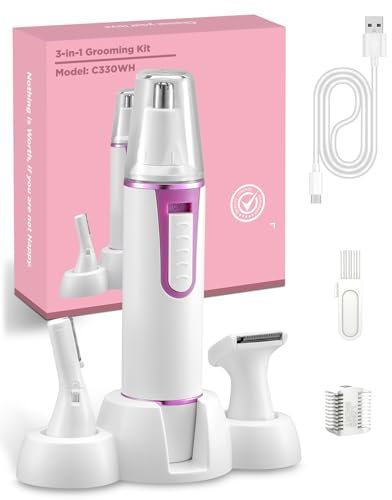 Nasenhaartrimmer Frauen, 3 in 1 Wiederaufladbar Gesichtshaarentferner für Nasen, Oberlippe, Kinn und Wangen, Schmerzloser Ohrhaarschneider, IPX7 Wasserdicht, Einfache Reinigung, Weiß