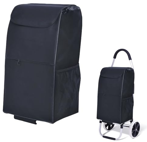 Einkaufswagen Tasche, Trolley Taschen Einkaufs Ersatztasche Tasches für Einkaufstrolley Faltbare wasserdichte Oxford Stoff Aufbewahrungstasche 55x34x24cm Schwarz