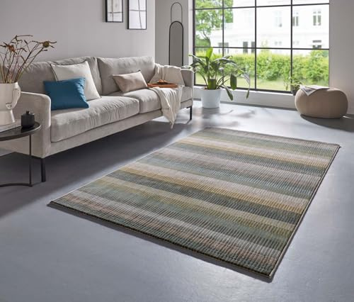 Taracarpet Moderner kurzflor Designer Teppich Gemustert in Luxus Qualität fürs Wohnzimmer, Schlafzimmer und Esszimmer blau grün gelb gestreift bunt 160x230 cm
