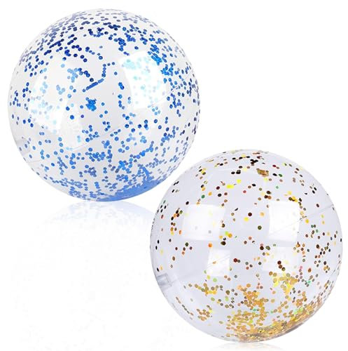 2 Stück Wasserball Aufblasbar, Strandball, Aufblasbare Glitter Wasserbälle, Pool Spielzeug Wasserbälle, Transparenter Wasserball Kinder, Sommer Strand Schwimmbad Spielzeug Ball Tauchbälle für Kinder